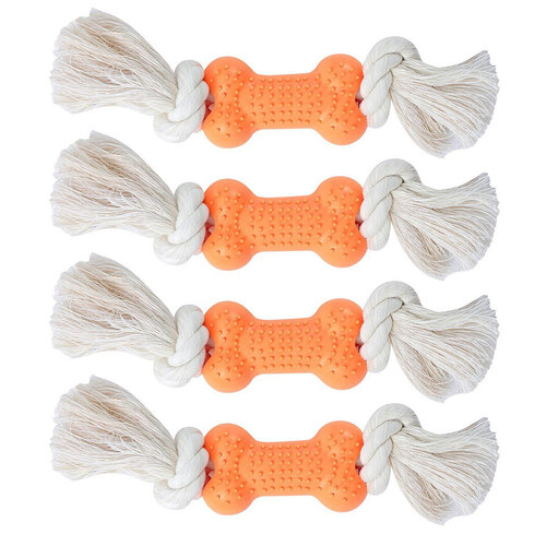 4PK Paws & Claws Essential 8.5cm Rubber Bone w/ Rope Dog Toy - Assorted