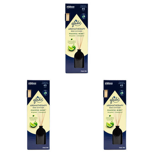 3PK Glade Aromatherapy Reed Difuser Peaceful Mind - Bergamot & Lemongrass