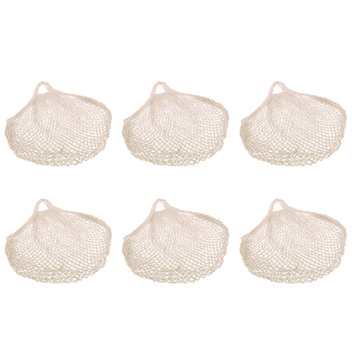 6PK Sachi Cotton String Bag Short Handle Fruit Carrier Net  - Natural