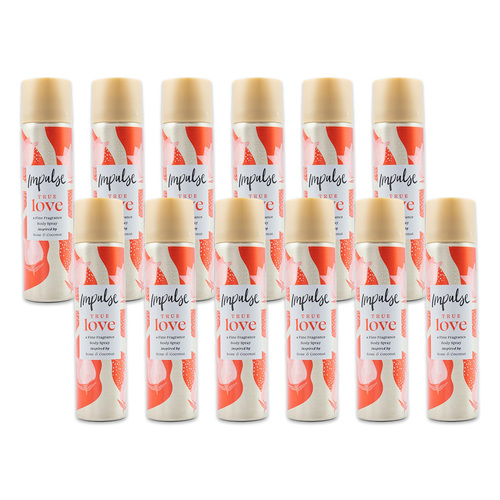 12PK Impulse 75ml Body Spray True Love Inspired By Rose & Coconut