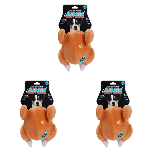 3PK Pawsnclaws 24cm Aussie Legends Roast Chook Dog/Pet Toy - Brown