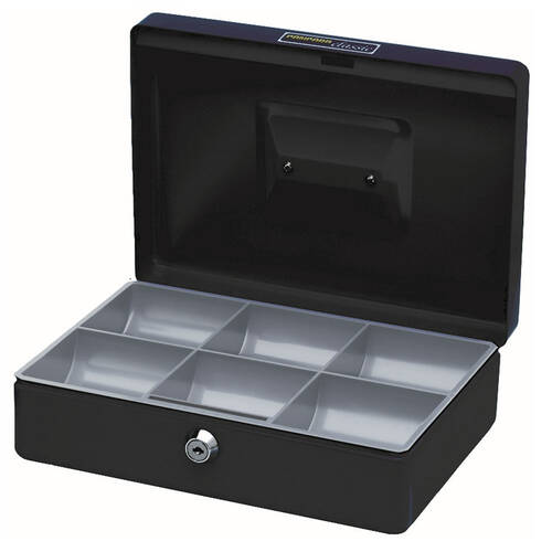 Esselte Portable Sturdy Metal Cash/Money Box No.10 Organiser/Coins Tray/Key Lock Black