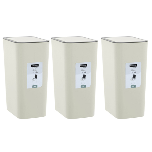 3PK Boxsweden 10L/33cm Touch Top Rubbish Bin Rectangle - White