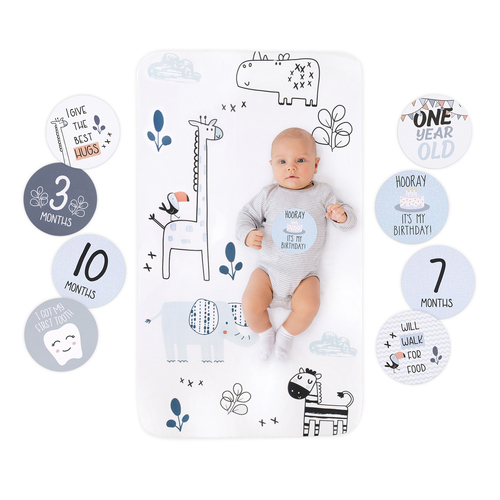 Little Haven Baby/Infant Photo Op Sheet & 12-Milestone Cards Safari 135cm