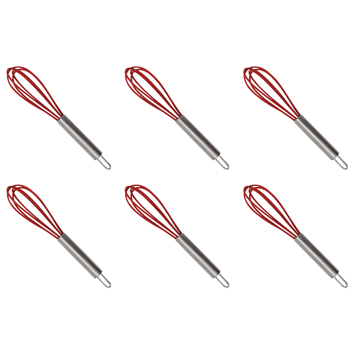 6PK R&M Silicone Whisk w/ Stainless Steel Handle/Tub 14.5cm - Red