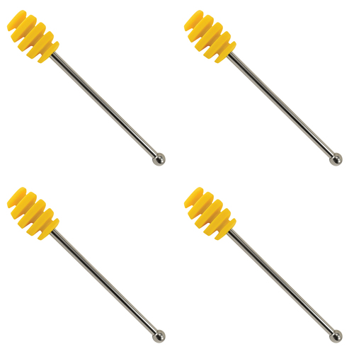 4PK R&M Silicone Honey Dipper w/ Stainless Steel Handle - Yellow