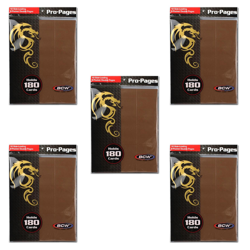 5x 10pc BCW Pro-Pages Side Loading 9-Pocket Double Pages - Brown