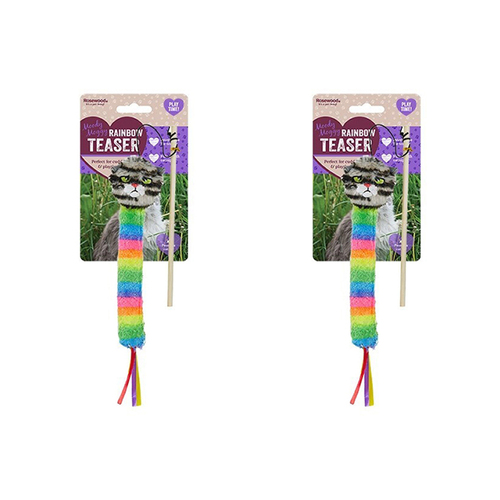 2x Rosewood Moody Moggy Rainbow Catnip Teaser Cat Kitten Pet Toy