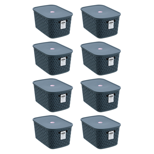 8PK Boxsweden Woven Rattan 7L/30cm Lidded Basket Storage - Assorted