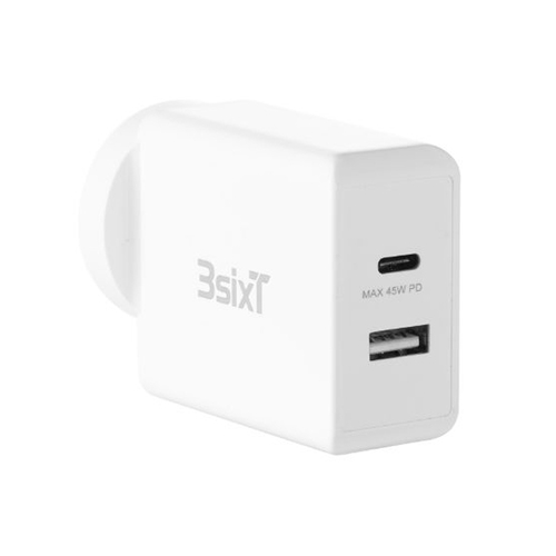 3sixT Wall Charger ANZ Plug 45W USB-C 2.4A - White