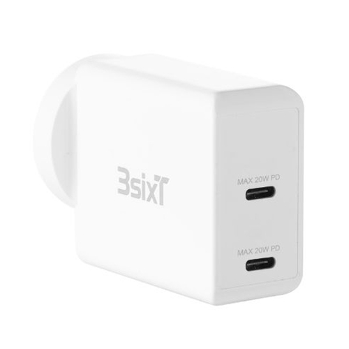 3sixT Dual Port 40W Wall Charger Dual AU/NZ USB-C White