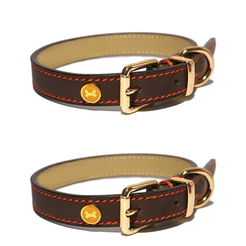 2PK Rosewood Adjustable 40.5cm Leather Pet/Dog Neck Collar Animal Choker S Brown