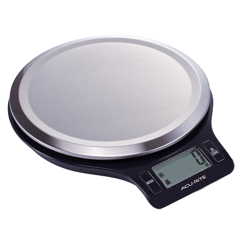 Acurite Round Stainless Steel Digital Kitchen Scale 1g/5kg Black