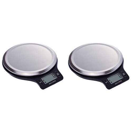 2PK Acurite Round Stainless Steel Digital Kitchen Scale 1g/5kg Black