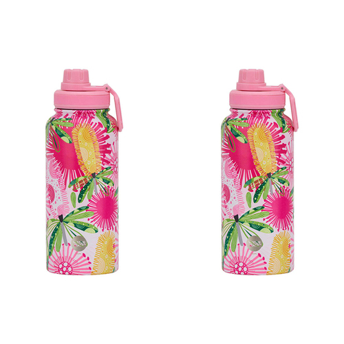 2PK Annabel Trends Watermate 950ml Stainless Steel Bottle Pink Banksia