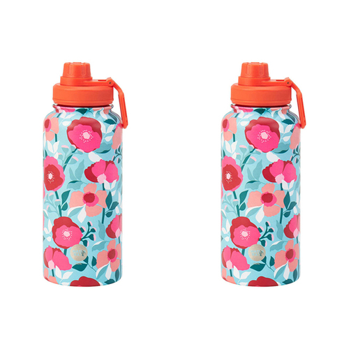 2PK Annabel Trends Watermate 950ml Stainless Steel Bottle Sherbet Poppies