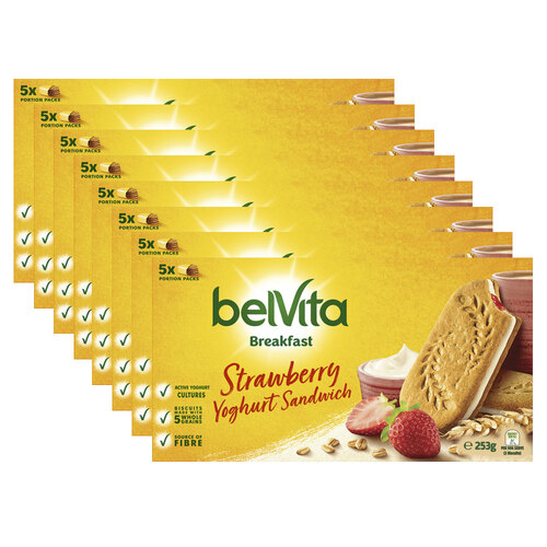 8pc Belvita Breakfast Biscuits Sandwich Strawberry 253g