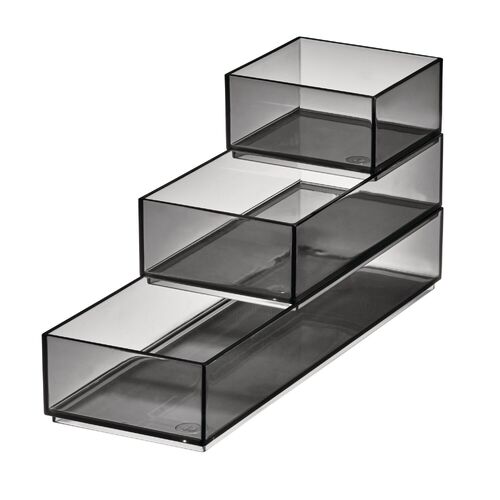 3pc iDesign Stack & Slide Cosmetic/Makeup Organisers - Smoke/Matte Black