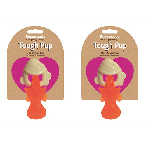 2PK Rosewood Tough Pup 13cm Duo Dental Tug Fish Puppy Pet Dog Chew Bite Play Toy