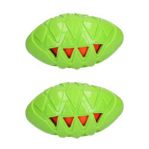 2PK Rosewood Tough Crunch Rugby Ball Pet Dog Chew Fetch Catch Play Toy Medium Green