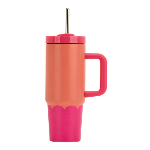 Annabel Trends Super Sip Wave 380ml Stainless Steel Cup - Orange Hot Pink