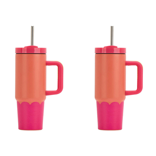 2PK Annabel Trends Super Sip Wave 380ml Stainless Steel Cup - Orange Hot Pink