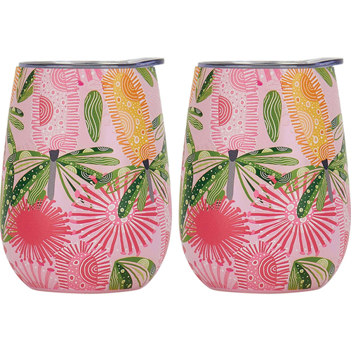 2PK Annabel Trends 295ml Stainless Steel Wine Tumbler - Pink Banksia