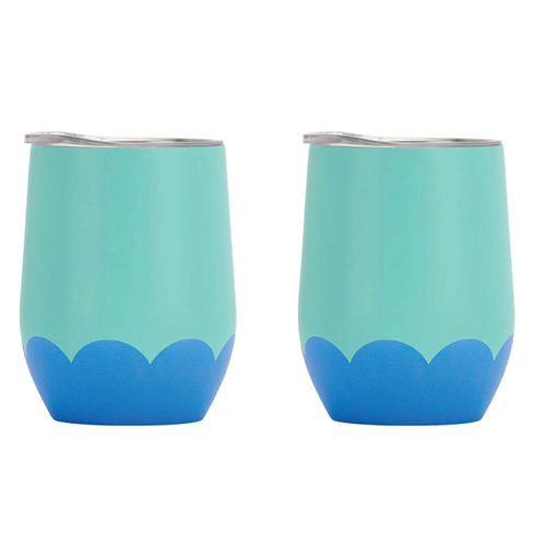 2PK Annabel Trends 295ml Stainless Steel Wave Wine Tumbler - Aqua Blue