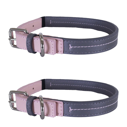 2PK Rosewood Pet/Dog 40.5cm Leather Collar Neck Strap Animal Choker S Baby Pink/Grey