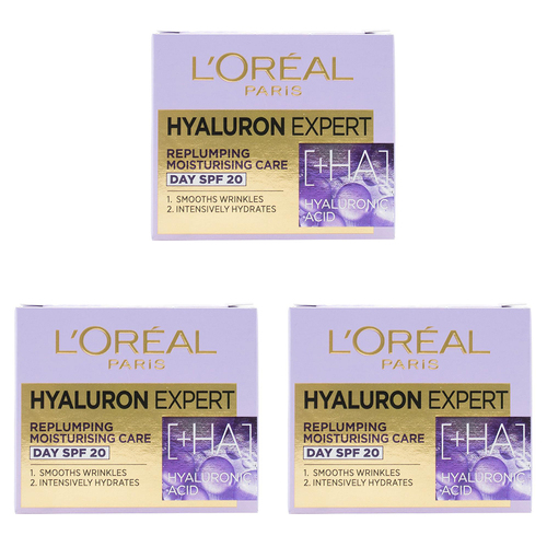 3PK Loreal 50ml Hyaluronic Acid Moisturising Anti-aging Day Cream