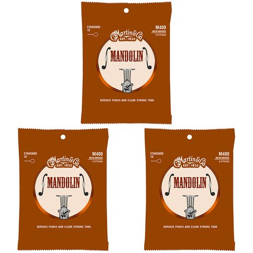 3PK Martin Guitar M400 Mandolin Strings 80/20 Bronze Light Gauge