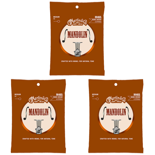 3PK Martin Guitar M465 Retro Mandorin Monel Strings 80/20 Bronze Medium