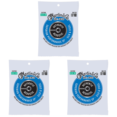 3PK Martin Guitar MA130 Authentic Acoustic Strings Silk & Steel Custom Gauge