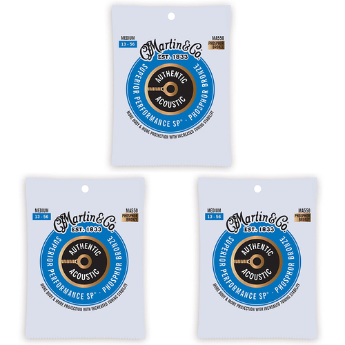 3PK Martin Guitar MA550 Authentic Acoustic Strings 92/8 Phosphor Bronze Medium