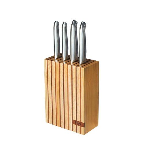 5pc Furi Pro Cook/Chefs Knives & Wood Block Utensil Set