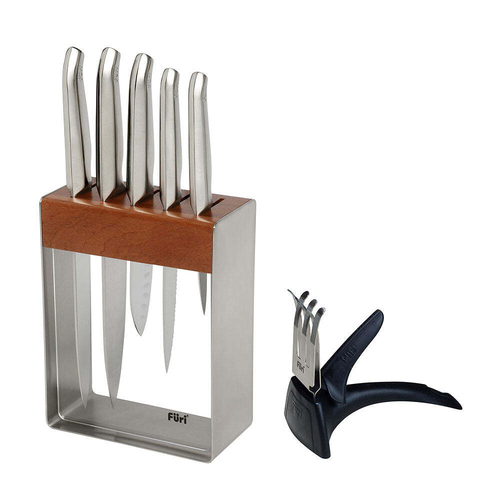 7pc Furi Pro Stainless Steel Knife/Sharpener/Block Set Kitchen Utensil