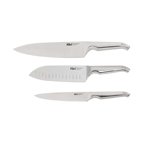 3pc Furi Pro East/West Santoku/Utility/Chefs Knives & Acacia Wood Box Set