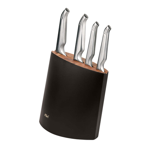 5pc Furi Pro Angular Cook/Chefs Knives & Block Set Black