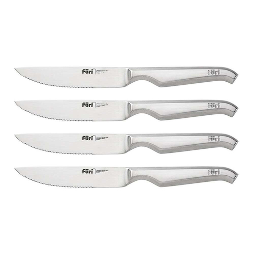 4pc Furi Japanese Steel Steak Knife Set 12cm Serrated Blade Silver