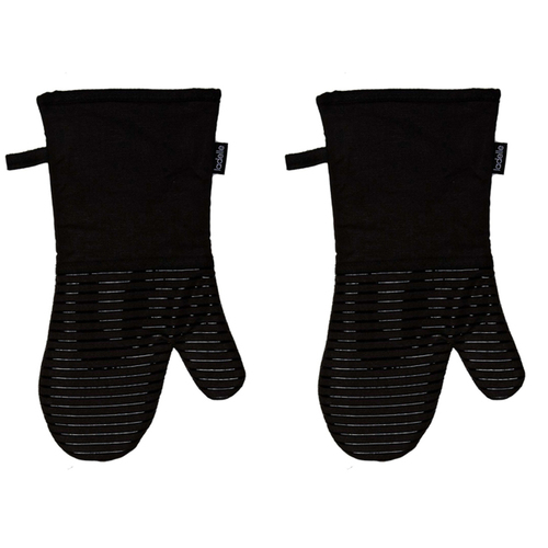 2PK Ladelle Lennox Cotton/Poly/Silicone 18x36cm Oven Mitt - Black