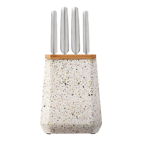 5pc Furi Cook/Chefs Knives & Stone Block Set Olive Terrazzo