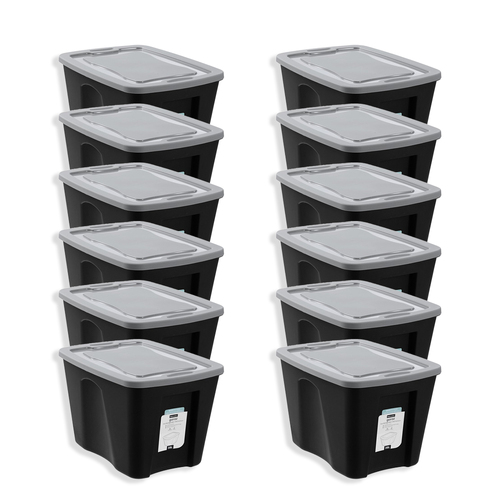 12PK Boxsweden Garaz Eco 38L/49cm Storage Box w/ Lid - Black