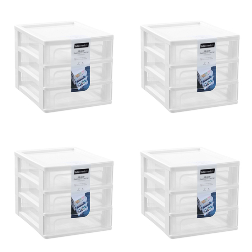 4PK Boxsweden A4 Desktop 3-Drawer Unit 33.5x26cm - Assorted