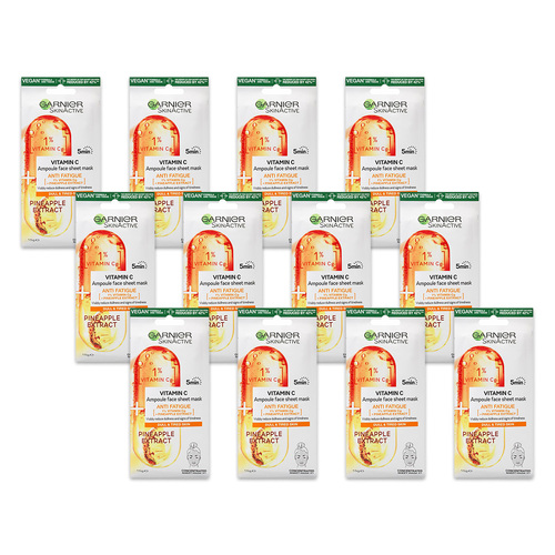 12PK Garnier 15G Skin Active Vitamin C Ampoule Face Mask Pineapple Extract