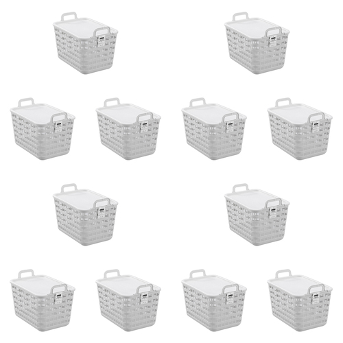 12PK Boxsweden Woven Tote Basket Lidded 14L/33cm - Assorted