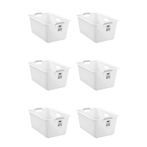 6PK Boxsweden 45L Logan Laundry Basket 59.5x39cm w/ Handle - White