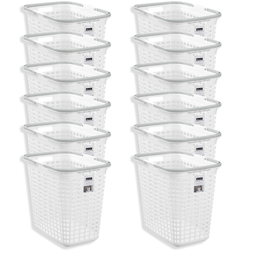 12PK Boxsweden 30L Laundry Carry Basket w/ Handle 44.5x40cm - White