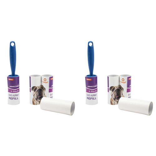 2x Paws & Claws 10 Sheet Lint Roller Set w/ 3 Refills