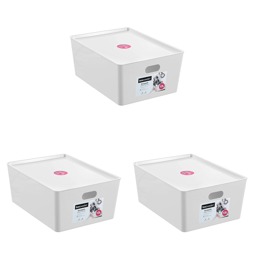 3PK Boxsweden Smooth Tidy Box w/ Lid 12L/26cm - Assorted