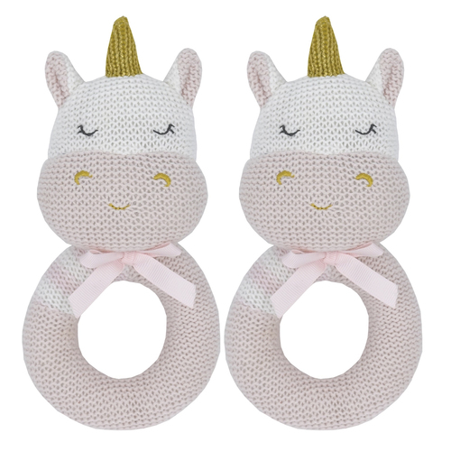 2PK Living Textiles Baby/Newborn Kenzie the Unicorn Knitted Rattle